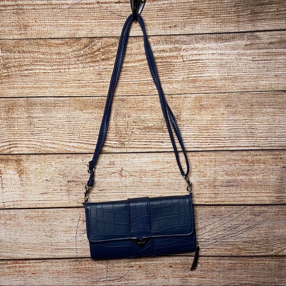 Nicole Miller Handbags - Nicole Miller Blue Croc Adjustable Bag/Clutch